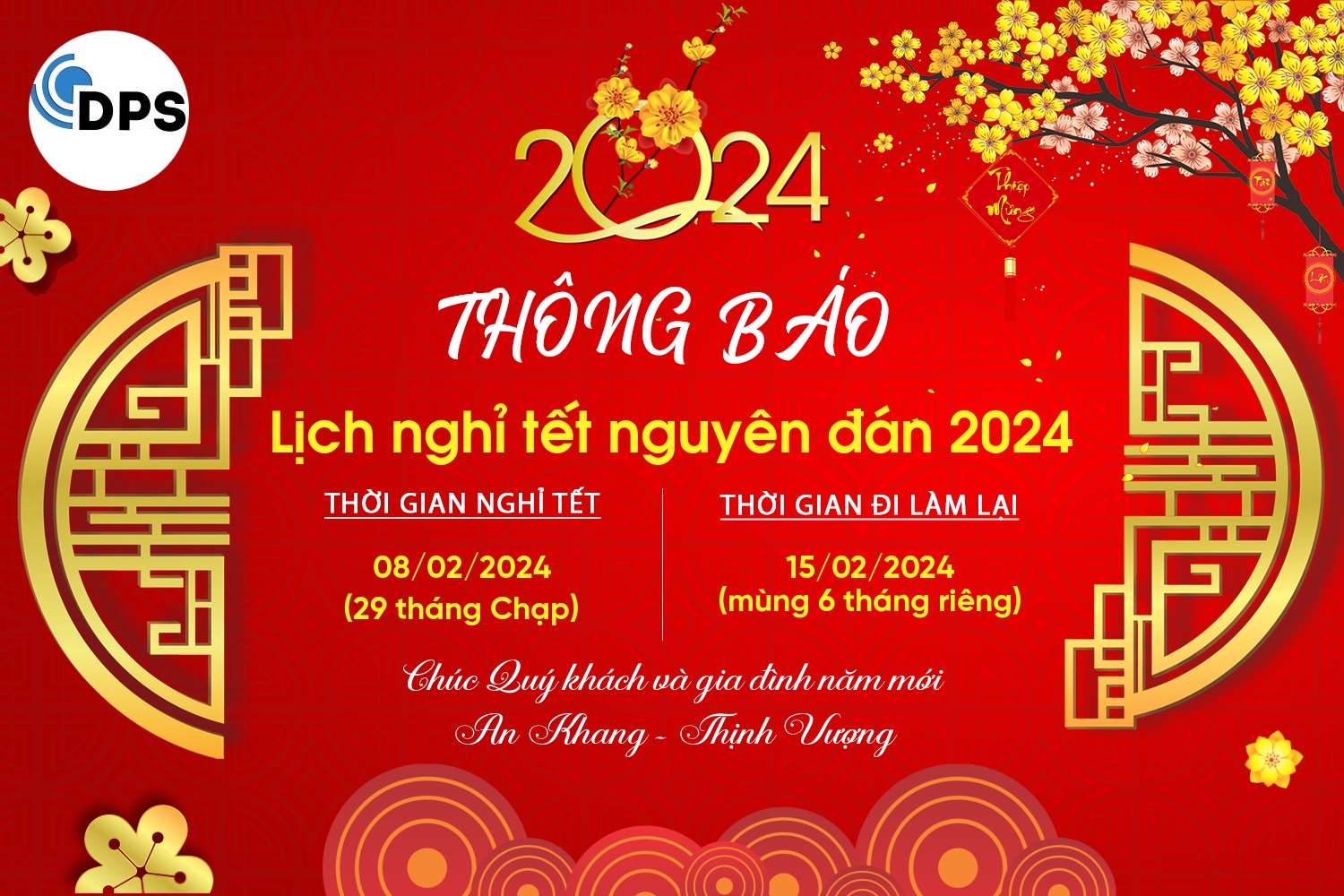 THÔNG BÁO LỊCH NGHỈ TẾT NGUYÊN ĐÁN 2024